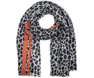 Schal STYLEBREAKER "Weicher Schal mit Leoparden Print und Streifen", Damen, blau (blau, orange), Obermaterial: 50% Viskose CV. 50% Baumwolle CO., Modisch, Modetücher Schal (16723135-0) blau, orange