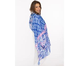 Schal ZWILLINGSHERZ "Happiness is all we need", Damen, royalblau, Web, Obermaterial: 100% Polyester, Modetücher Schal, Florales Mustermix, transparent (99164459-0) royalblau