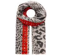 Schal ZWILLINGSHERZ "Leo & Colors", Damen, schwarz, Web, Obermaterial: 100% Polyester, Modetücher Schal, Leomuster, rotes Detail, Fransen (94325529-0) schwarz