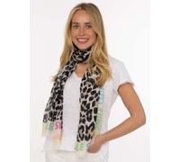 Schal ZWILLINGSHERZ "Leo Fun", Damen, bunt (multi), Web, Materialmix, Modetücher Schal, Leo-Muster-Allover, farbenfroher Schriftzug SMILE, leichtes Material (90568867-0) multi