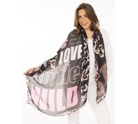 Schal ZWILLINGSHERZ "Lettering", Damen, schwarz, Web, Obermaterial: 100% Polyester, Modetücher Schal, Leo-Muster, mit Schriftzug, transparent (14167462-0) schwarz