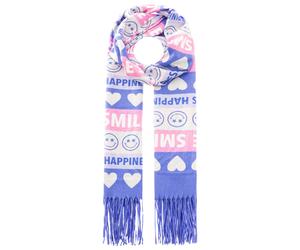Schal ZWILLINGSHERZ "Smile and Hearts", Damen, hellblau, Web, Obermaterial: 100% Polyester, Modetücher Schal, mit Fransen, fröhlichem Schriftzug, Herzen (57759704-0) hellblau