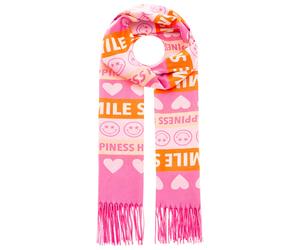 Schal ZWILLINGSHERZ "Smile and Hearts", Damen, pink, Web, Obermaterial: 100% Polyester, Modetücher Schal, mit Fransen, fröhlichem Schriftzug, Herzen (53949106-0) pink
