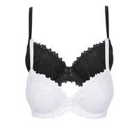 Schalen-BH BONPRIX "(2er Pack) Schalen-BH mit zarter Stickerei", Damen, Gr. 95, Cup E, schwarz (schwarz, weiß), Obermaterial: 86% Polyamid, 14% Elasthan, BHs Schalen-BH, (2er Pack) Schalen-BH mit zart