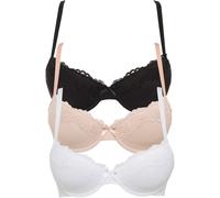 Schalen-BH BONPRIX "Schalen-BH mit recyceltem Polyamid (3er Pack)", Damen, Gr. 85, Cup C, schwarz (schwarz, weiß, mattbeige), Obermaterial: 80% Polyamid, 20% Elasthan. Spitze: 86% Polyamid, 14% Elasth