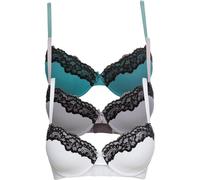 Schalen-BH BONPRIX "Schalen-BH mit recyceltem Polyamid (3er Pack)", Damen, Gr. 95, Cup B, weiß, schwarz, schwarz, mauve, schwarz, mattkobalttürkis, Obermaterial: 80% Polyamid, 20% Elasthan. Spitze: 86