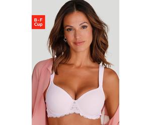 Schalen-BH LASCANA "BH mit Bügel, T-Shirt-BH mit Spitze", Damen, Gr. 100, Cup E, weiß, Spitze, Obermaterial: 46% Polyamid, 43% Polyester, 11% Elasthan, BHs Schalen-BH, mit breiten Trägern, große Größe