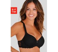 Schalen-BH LASCANA "BH mit Bügel, T-Shirt-BH mit Spitze", Damen, Gr. 75, Cup F, schwarz, Spitze, Obermaterial: 46% Polyamid, 43% Polyester, 11% Elasthan, BHs Schalen-BH, mit breiten Trägern, große Grö