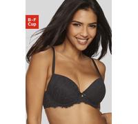 Schalen-BH LASCANA "Cara", Damen, Gr. 70, Cup F, schwarz, Spitze, Obermaterial: 74% Polyamid, 15% Polyester, 11% Elasthan, BHs Schalen-BH, mit Bügel rundum aus filigraner Spitze, sexy Dessous (3673175