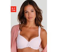 Schalen-BH LASCANA, Damen, Gr. 75, Cup C, weiß, Spitze, Obermaterial: 46% Polyamid, 43% Polyester, 11% Elasthan, BHs Schalen-BH, mit Bügel rundherum aus edler, floraler Spitze, Dessous (76482256-75) w