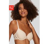 Schalen-BH LASCANA, Damen, Gr. 80, Cup AA, beige (puder), Microtouch, Obermaterial: 86% Polyamid (TACTEL), 14% Elasthan (LYCRA), BHs Schalen-BH, mit Rücken aus blumiger, elastischer Spitze, Dessous (8