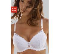Schalen-BH LASCANA, Damen, Gr. 80, Cup G, weiß (uni weiß), Spitze, Obermaterial: 88% Polyamid, 12% Elasthan, BHs Schalen-BH, mit Bügel aus zarter Blumen-Stickereispitze, sexy Dessous (60172432-80) uni
