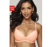 Schalen-BH LASCANA, Damen, Gr. 95, Cup E, orange (pfirsich), Spitze, Obermaterial: 86% Polyamid, 14% Elasthan, klassisch, BHs, mit Spitze über nahtlosen Cups, auf Formbügel, Dessous (31933647-95) pfir