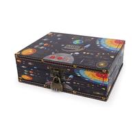 Schatztruhe aus Holz und Leder mit Deckel und Schloss, dekorative Schmuck-Aufbewahrungsbox für Kinder, Jugendliche, für Geburtstag, Hochzeit, geheimnisvolles Muster.