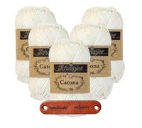Scheepjes Catona 105 Bridal White Premium Wolle 5 x 50g mercerisiertes Baumwollgarn für feine Häkelideen luftige Looks und stilvolle Wohnakzente mit mySearose Label