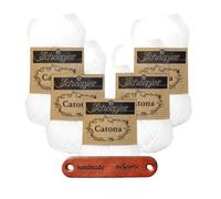Scheepjes Catona 106 Snow White Premium Wolle 5 x 50g mercerisiertes Baumwollgarn für feine Häkelideen luftige Looks und stilvolle Wohnakzente mit mySearose Label
