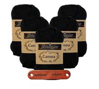 Scheepjes Catona 110 Jet Black Premium Wolle 5 x 50g mercerisiertes Baumwollgarn für feine Häkelideen luftige Looks und stilvolle Wohnakzente mit mySearose Label