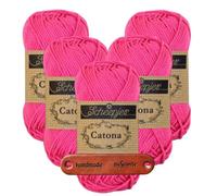 Scheepjes Catona 114 Shocking Pink Premium Wolle 5 x 50g mercerisiertes Baumwollgarn für feine Häkelideen luftige Looks und stilvolle Wohnakzente mit mySearose Label