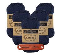 Scheepjes Catona 124 Ultramarine Premium Wolle 5 x 50g mercerisiertes Baumwollgarn für feine Häkelideen luftige Looks und stilvolle Wohnakzente mit mySearose Label