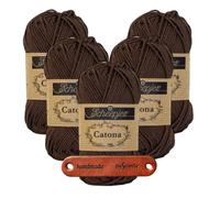 Scheepjes Catona 162 Black Coffee Premium Wolle 5 x 50g mercerisiertes Baumwollgarn für feine Häkelideen luftige Looks und stilvolle Wohnakzente mit mySearose Label