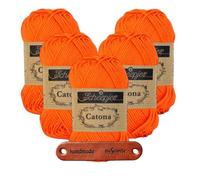 Scheepjes Catona 189 Royal Orange Premium Wolle 5 x 50g mercerisiertes Baumwollgarn für feine Häkelideen luftige Looks und stilvolle Wohnakzente mit mySearose Label