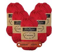 Scheepjes Catona 192 Starlet Premium Wolle 5 x 50g mercerisiertes Baumwollgarn für feine Häkelideen luftige Looks und stilvolle Wohnakzente mit mySearose Label