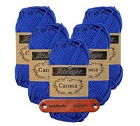 Scheepjes Catona 201 Electric Blue Premium Wolle 5 x 50g mercerisiertes Baumwollgarn für feine Häkelideen luftige Looks und stilvolle Wohnakzente mit mySearose Label