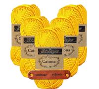 Scheepjes Catona 208 Yellow Gold Premium Wolle 5 x 50g mercerisiertes Baumwollgarn für feine Häkelideen luftige Looks und stilvolle Wohnakzente mit mySearose Label