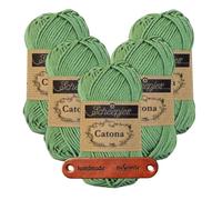 Scheepjes Catona 212 Sage Green Premium Wolle 5 x 50g mercerisiertes Baumwollgarn für feine Häkelideen luftige Looks und stilvolle Wohnakzente mit mySearose Label