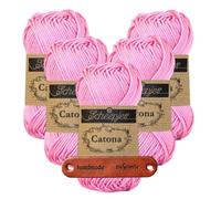 Scheepjes Catona 222 Tulip Premium Wolle 5 x 50g mercerisiertes Baumwollgarn für feine Häkelideen luftige Looks und stilvolle Wohnakzente mit mySearose Label