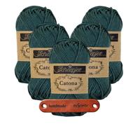 Scheepjes Catona 244 Spruce Premium Wolle 5 x 50g mercerisiertes Baumwollgarn für feine Häkelideen luftige Looks und stilvolle Wohnakzente mit mySearose Label