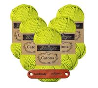 Scheepjes Catona 245 Green Yellow Premium Wolle 5 x 50g mercerisiertes Baumwollgarn für feine Häkelideen luftige Looks und stilvolle Wohnakzente mit mySearose Label
