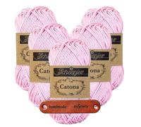 Scheepjes Catona 246 Icy Pink Premium Wolle 5 x 50g mercerisiertes Baumwollgarn für feine Häkelideen luftige Looks und stilvolle Wohnakzente mit mySearose Label