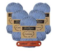 Scheepjes Catona 247 Bluebird Premium Wolle 5 x 50g mercerisiertes Baumwollgarn für feine Häkelideen luftige Looks und stilvolle Wohnakzente mit mySearose Label