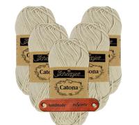 Scheepjes Catona 248 Champagne Premium Wolle 5 x 50g mercerisiertes Baumwollgarn für feine Häkelideen luftige Looks und stilvolle Wohnakzente mit mySearose Label