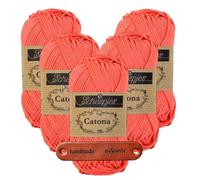 Scheepjes Catona 252 Watermelon Premium Wolle 5 x 50g mercerisiertes Baumwollgarn für feine Häkelideen luftige Looks und stilvolle Wohnakzente mit mySearose Label