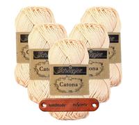 Scheepjes Catona 255 Shell Premium Wolle 5 x 50g mercerisiertes Baumwollgarn für feine Häkelideen luftige Looks und stilvolle Wohnakzente mit mySearose Label