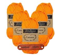 Scheepjes Catona 281 Tangerine Premium Wolle 5 x 50g mercerisiertes Baumwollgarn für feine Häkelideen luftige Looks und stilvolle Wohnakzente mit mySearose Label