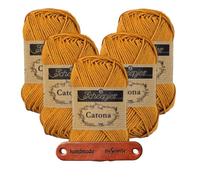 Scheepjes Catona 383 Ginger Gold Premium Wolle 5 x 50g mercerisiertes Baumwollgarn für feine Häkelideen luftige Looks und stilvolle Wohnakzente mit mySearose Label