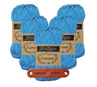 Scheepjes Catona 384 Powder Blue Premium Wolle 5 x 50g mercerisiertes Baumwollgarn für feine Häkelideen luftige Looks und stilvolle Wohnakzente mit mySearose Label