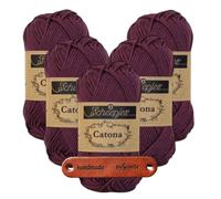 Scheepjes Catona 394 Shadow Purple Premium Wolle 5 x 50g mercerisiertes Baumwollgarn für feine Häkelideen luftige Looks und stilvolle Wohnakzente mit mySearose Label