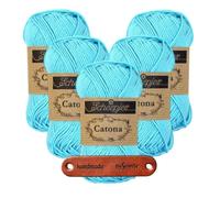 Scheepjes Catona 397 Cyan Premium Wolle 5 x 50g mercerisiertes Baumwollgarn für feine Häkelideen luftige Looks und stilvolle Wohnakzente mit mySearose Label