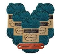 Scheepjes Catona 401 Dark Teal Premium Wolle 5 x 50g mercerisiertes Baumwollgarn für feine Häkelideen luftige Looks und stilvolle Wohnakzente mit mySearose Label