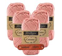 Scheepjes Catona 408 Old Rose Premium Wolle 5 x 50g mercerisiertes Baumwollgarn für feine Häkelideen luftige Looks und stilvolle Wohnakzente mit mySearose Label