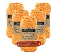 Scheepjes Catona 411 Sweet Orange Premium Wolle 5 x 50g mercerisiertes Baumwollgarn für feine Häkelideen luftige Looks und stilvolle Wohnakzente mit mySearose Label