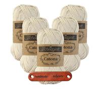 Scheepjes Catona 505 Linen Premium Wolle 5 x 50g mercerisiertes Baumwollgarn für feine Häkelideen luftige Looks und stilvolle Wohnakzente mit mySearose Label