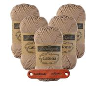 Scheepjes Catona 506 Caramel Premium Wolle 5 x 50g mercerisiertes Baumwollgarn für feine Häkelideen luftige Looks und stilvolle Wohnakzente mit mySearose Label
