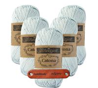 Scheepjes Catona 509 Baby Blue Premium Wolle 5 x 50g mercerisiertes Baumwollgarn für feine Häkelideen luftige Looks und stilvolle Wohnakzente mit mySearose Label
