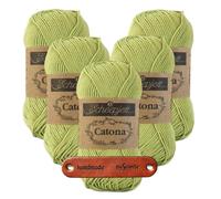 Scheepjes Catona 512 Lime Premium Wolle 5 x 50g mercerisiertes Baumwollgarn für feine Häkelideen luftige Looks und stilvolle Wohnakzente mit mySearose Label