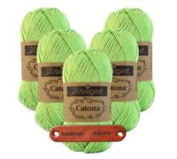 Scheepjes Catona 513 Apple Granny Premium Wolle 5 x 50g mercerisiertes Baumwollgarn für feine Häkelideen luftige Looks und stilvolle Wohnakzente mit mySearose Label